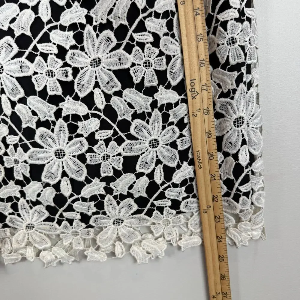 Karl Lagerfeld Paris Floral‎ Pencil Skirt Women 10 Black White Lace Overlay Work